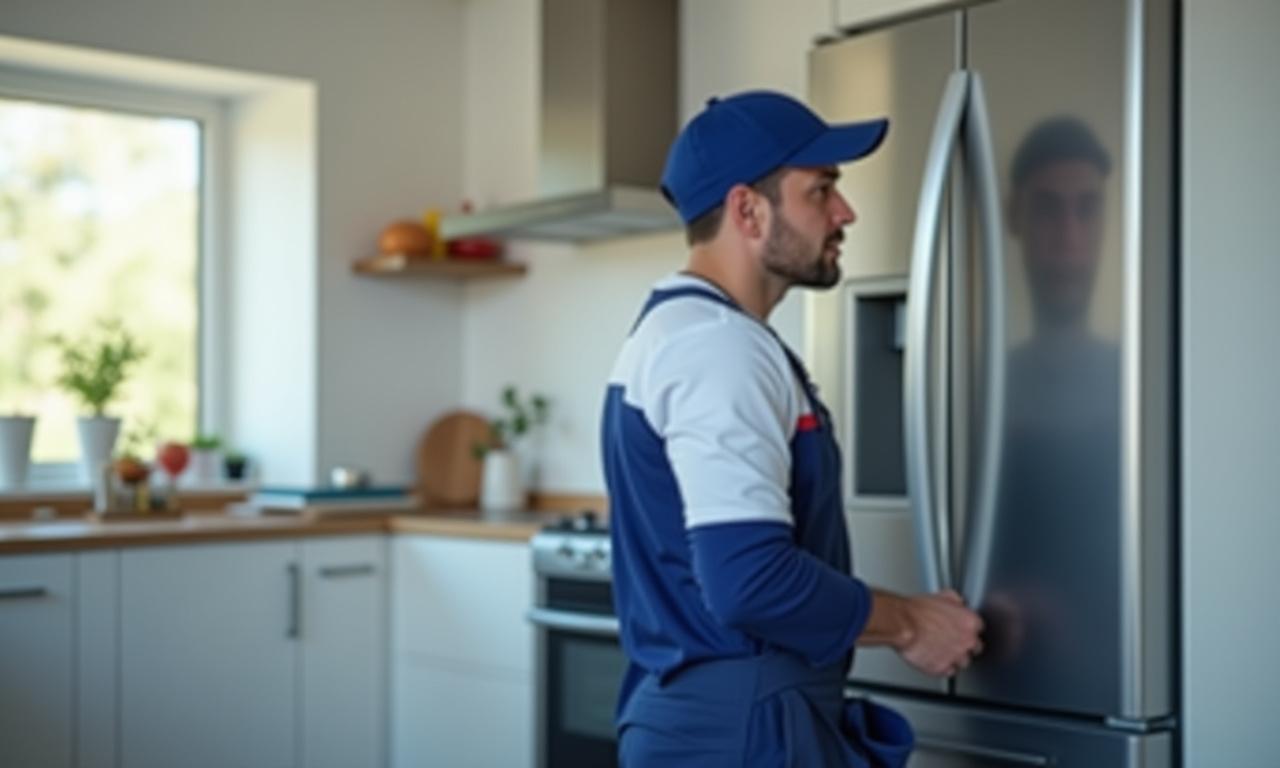 एक तकनीशियन आधुनिक रसोई उपकरण की मरम्मत कर रहा है